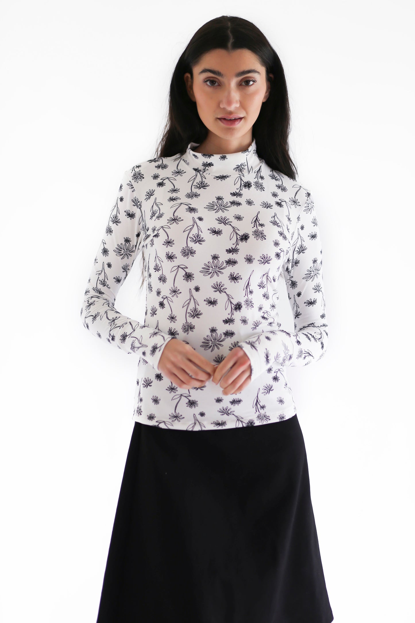 White floral turtleneck