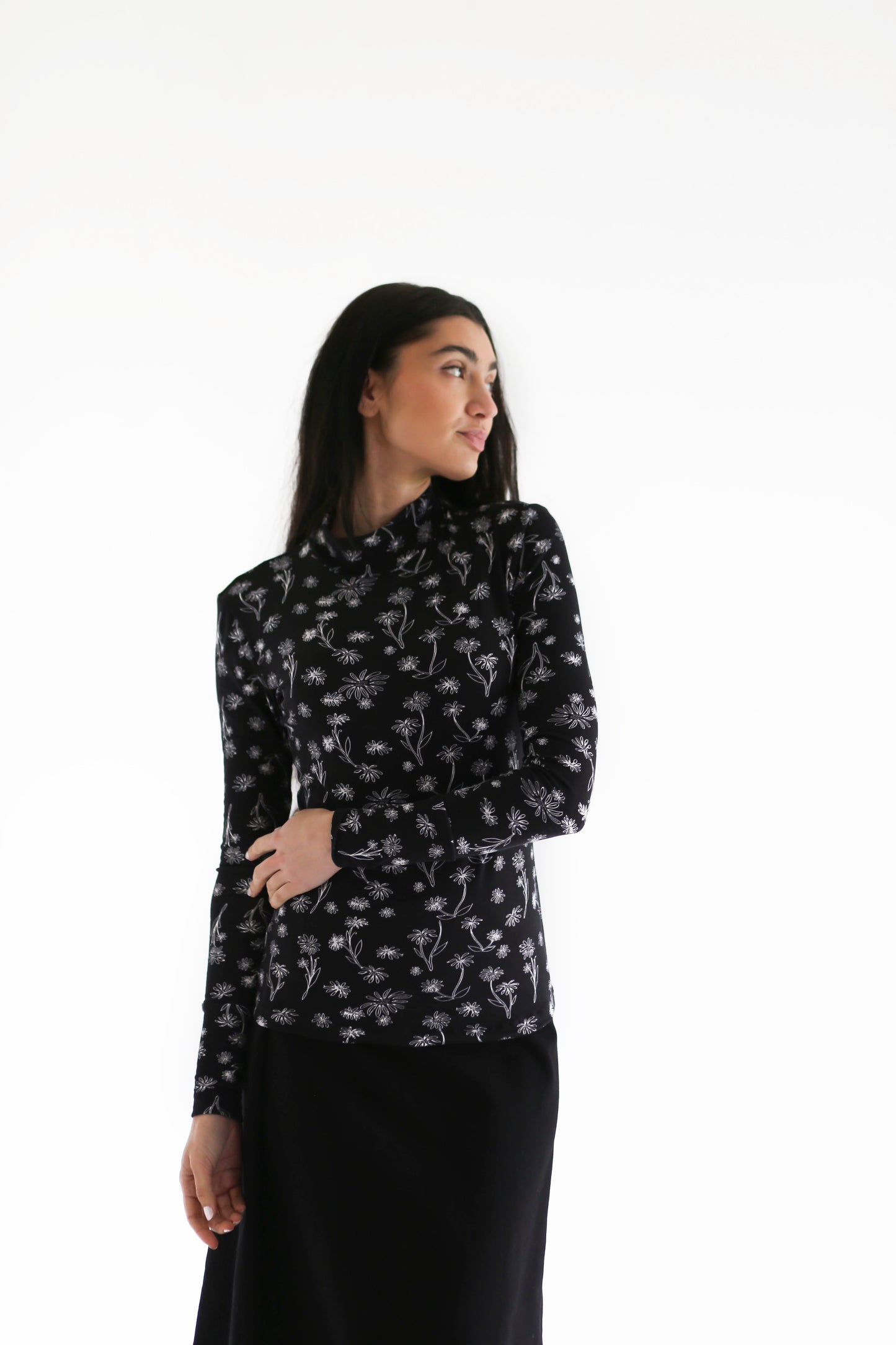Black floral turtleneck