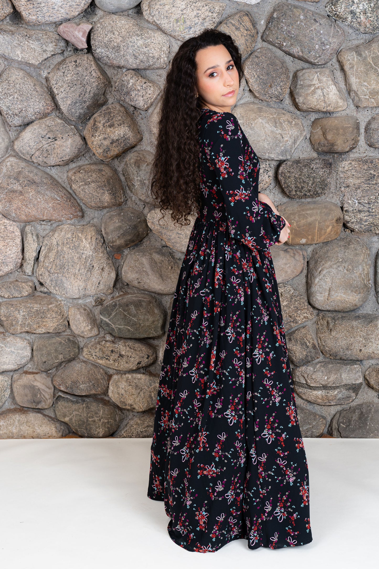 Bow print gown